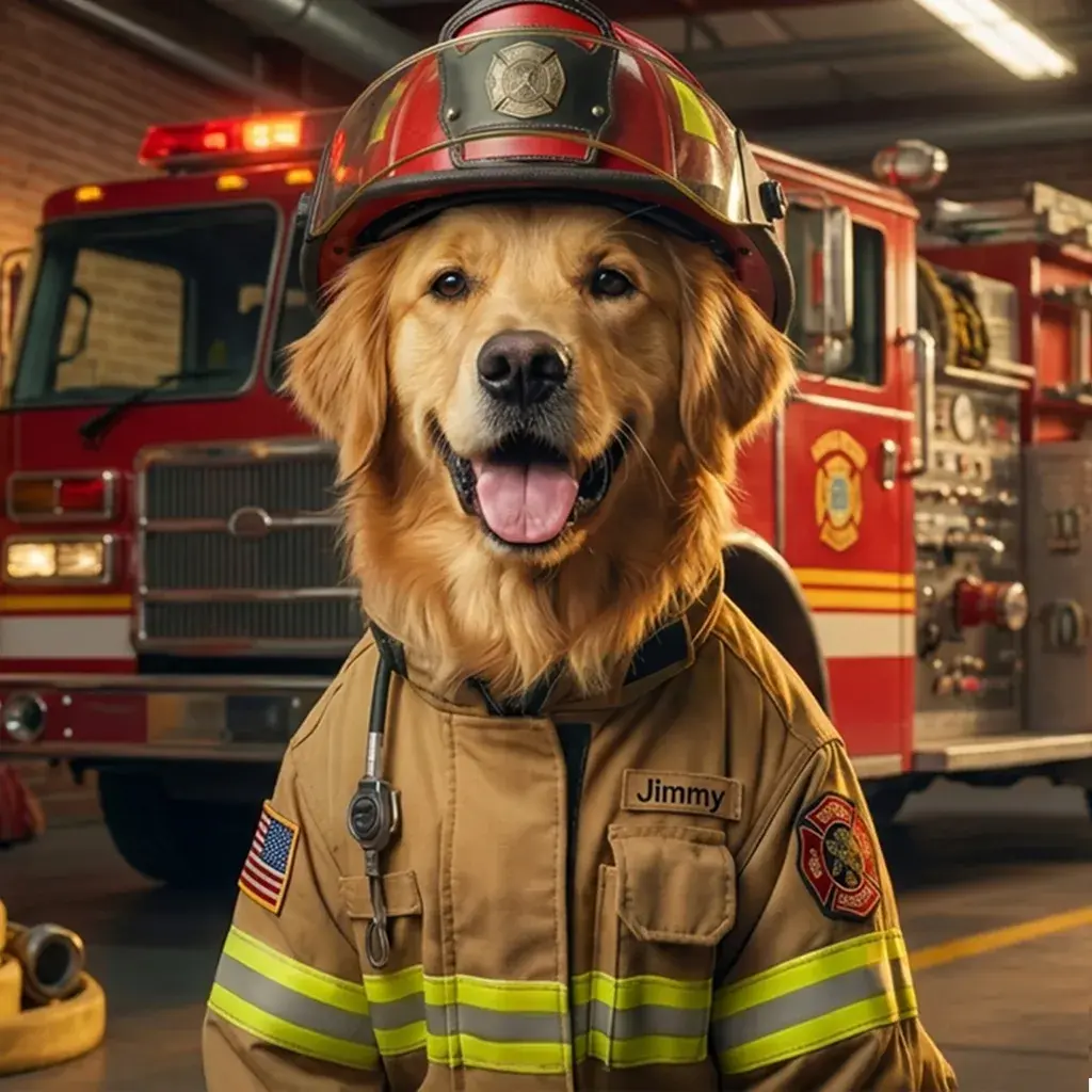 Jimmy as a Fireman — AI pet portrait by FluffyFriends